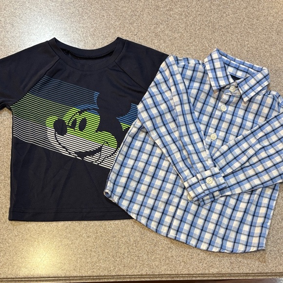 Nautica Other - Nautica Plaid Button Down Disney Graphic Tee Bundle Blue Boys 12M EUC